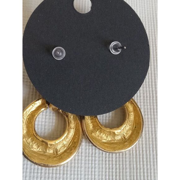 Vintage Anne Klein Gold Toned Metal Door Knocker Post Back Statement Earrings - Picture 3 of 9
